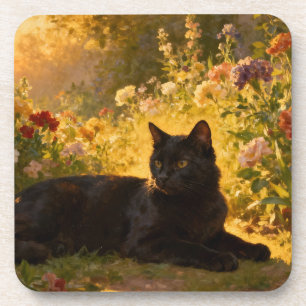 Black Cat in the Flowers I Coaster