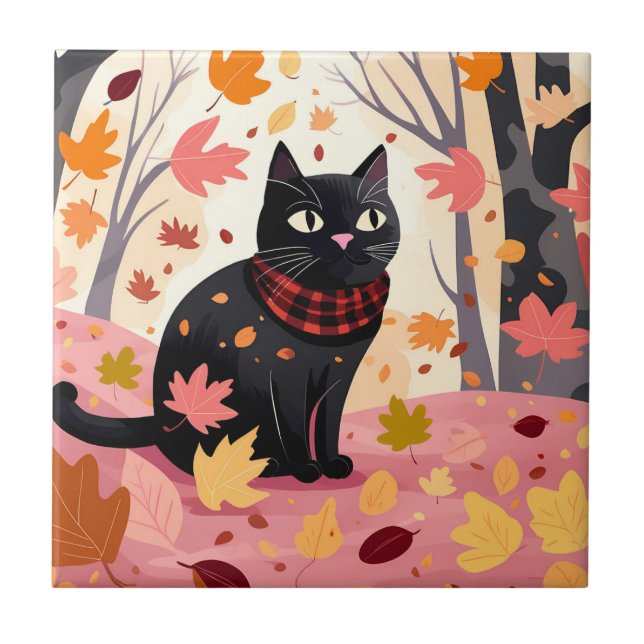 Black cat in the forest tile (Front)