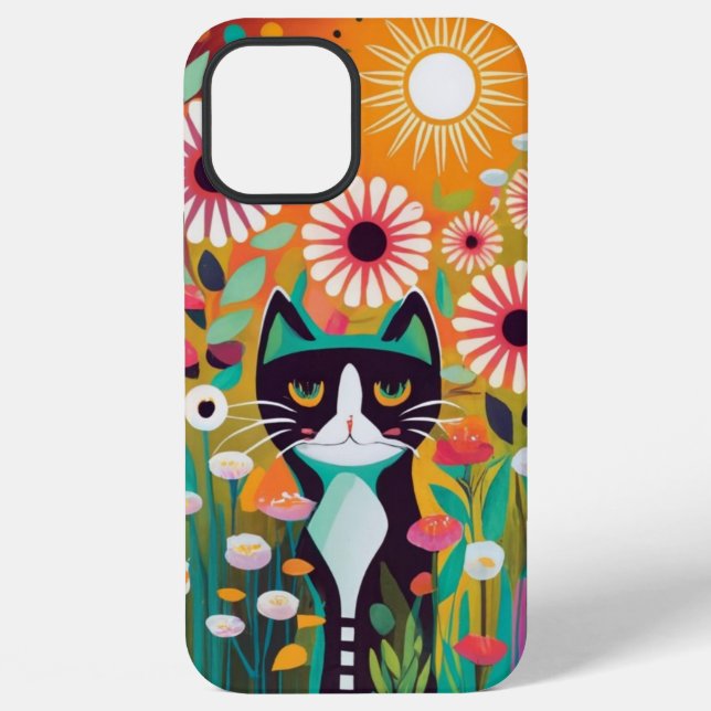 Black Cat in The Garden iPhone Case (Back)