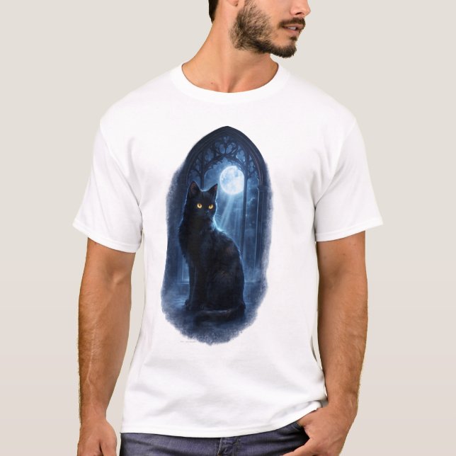 Black Cat in the moonlight T-Shirt (Front)