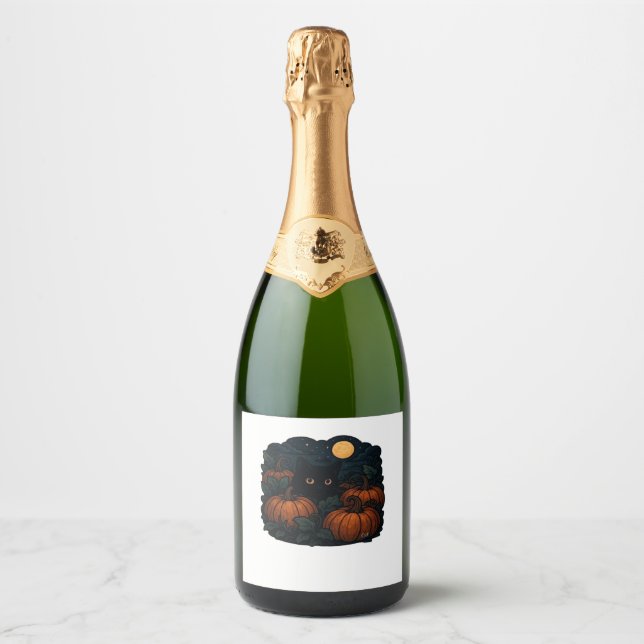 Black Cat in the Patch Classic T-Shirt Sparkling Wine Label (Front)