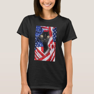 Black Cat in USA Flag 4th of July Men Women T-Shirt