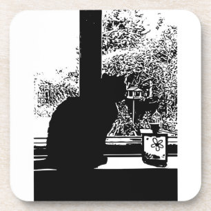 Black cat in window coaster