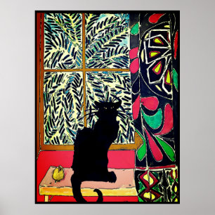 Black Cat in Window Poster