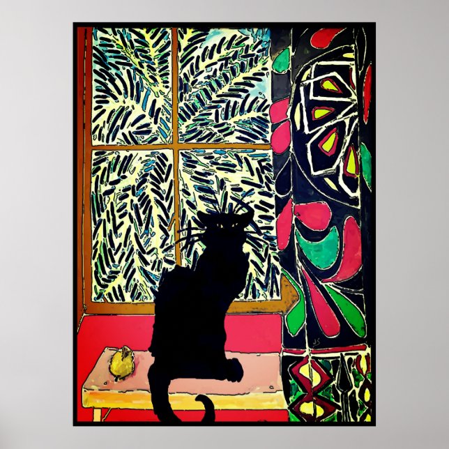 Black Cat in Window Poster (Front)
