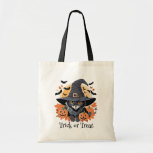 Black Cat in Witch Hat Halloween Tote Bag