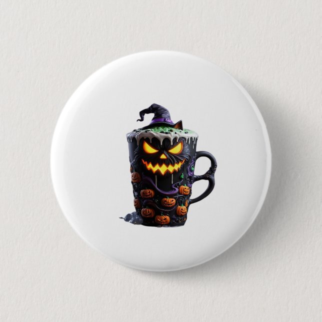 Black Cat in Witch Hat � Matcha Latte Magic Classi 2 Inch Round Button (Front)