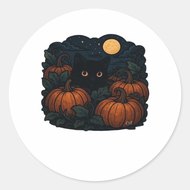 Black Cat in Witch Hat – Matcha Latte Magic Classi Classic Round Sticker (Front)