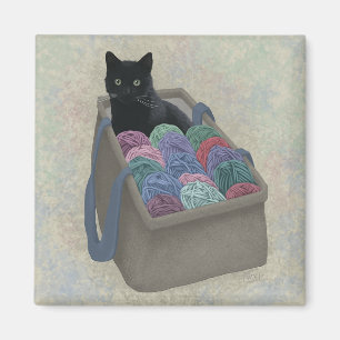 Black cat in yarn bag magnet