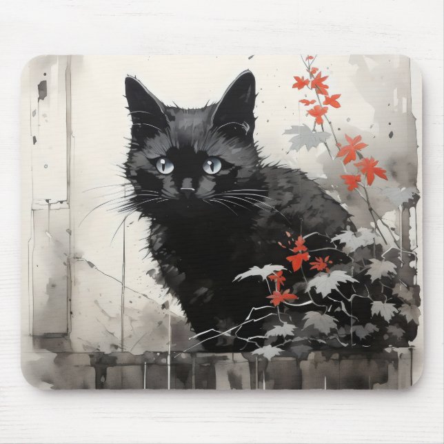 Black Cat Ink Mouse Pad (Front)