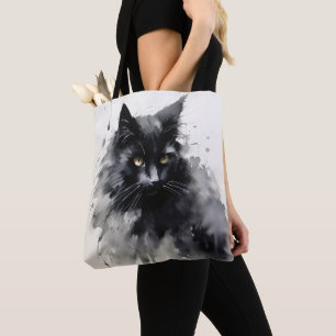 Black Cat Ink Painting Tote Bag