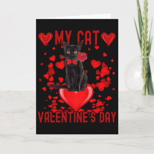 Black Cat Is My Valentine Red Hearts Valentines Da Card