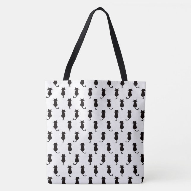 Black Cat Isolated on White Polka Dot Pattern Tote Bag (Front)