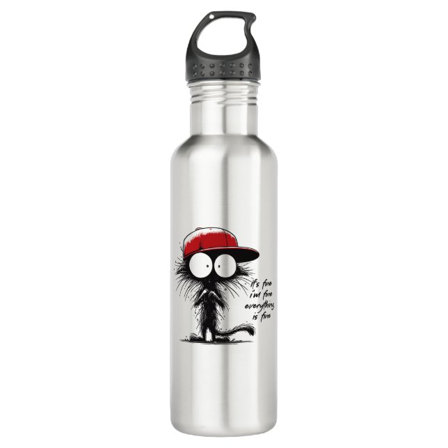 Black Cat It's Fine I'm Fine Everything Is Fine Fu 710 Ml Water Bottle (Front)