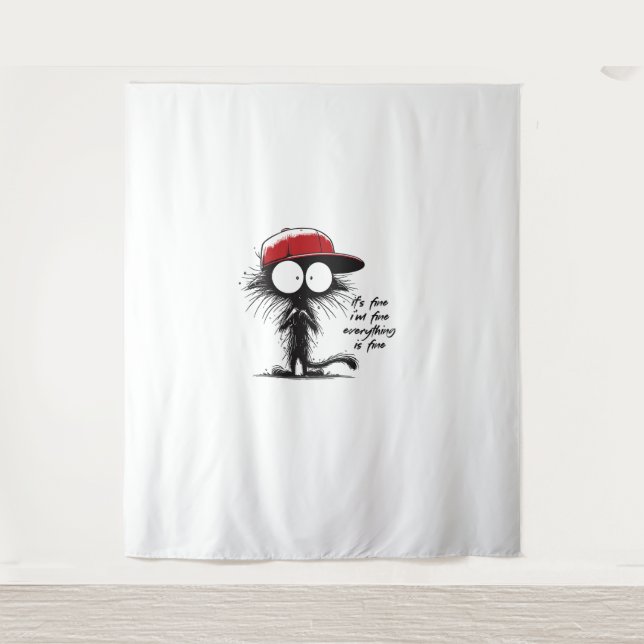 Black Cat It's Fine I'm Fine Everything Is Fine Fu Tapestry (Front)