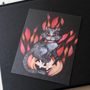 Black Cat Jack O Lantern Autumn Nature Postcard