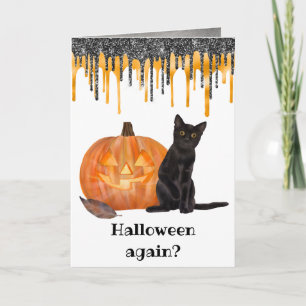 Black Cat Jack o' Lantern Halloween Card
