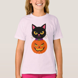 Black Cat & Jack-O'-Lantern Halloween Spooky T-Shirt
