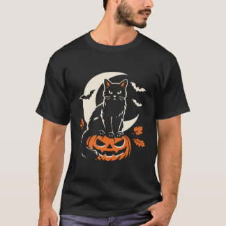 Black Cat Jack O Lantern Halloween T-Shirt