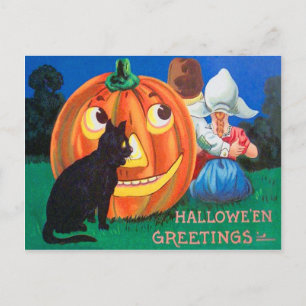 Black Cat Jack O Lantern Pumpkin Children Postcard