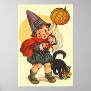 Black Cat Jack O Lantern Pumpkin Witch Moon Poster