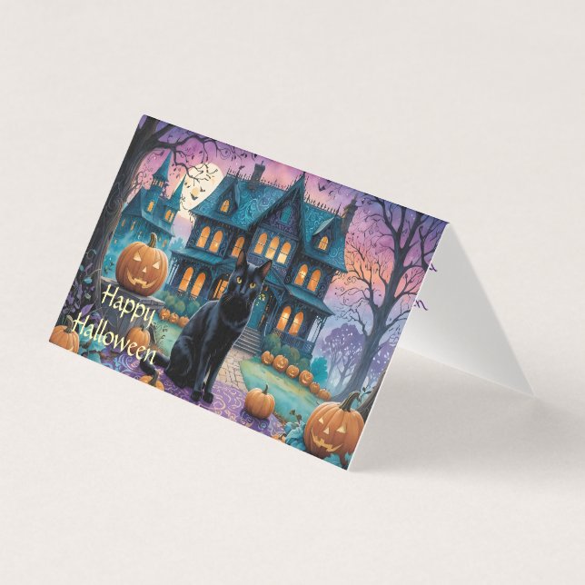 Black Cat, Jack O Lanterns, Spooky House Halloween (Front)