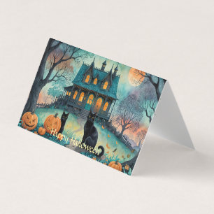 Black Cat, Jack O Lanterns, Spooky House Halloween