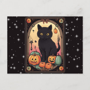 Black Cat Jack-O' Lanterns Tarot Halloween Holiday Postcard