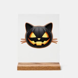 Black Cat Jack o'Lantern Emoji Classic T-Shirt Acrylic Sign