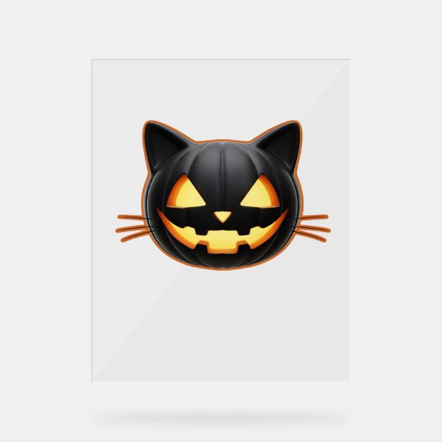 Black Cat Jack o'Lantern Emoji Classic T-Shirt Acrylic Sign (Front)