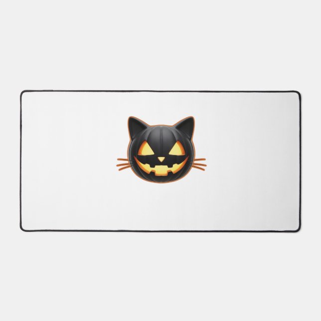 Black Cat Jack o'Lantern Emoji Classic T-Shirt Desk Mat (Front)