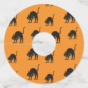 Black Cat Jack o'Lantern Halloween Pattern Wine Glass Tag