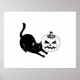 Black Cat & Jackolantern Halloween Art Print