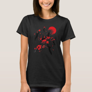Black Cat Japanese Cherry Blossom Flower Vintage T-Shirt