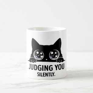 Black Cat Judging You Silently   Funny Cat Gift  Coffee Mug