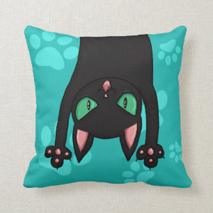 Black Cat jumping out Throw Pillow