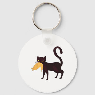 Black Cat Kamala Harris With Trump Hair Sarcastic Keychain