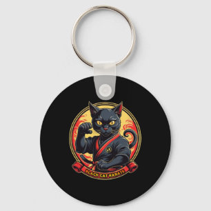 Black Cat Karate For Men Women Kids  Keychain