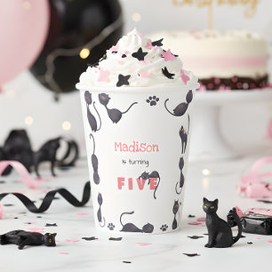 Black cat kids birthday paper cups