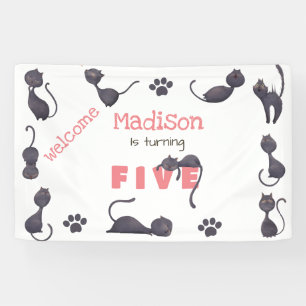 Black cat kids birthday welcome banner