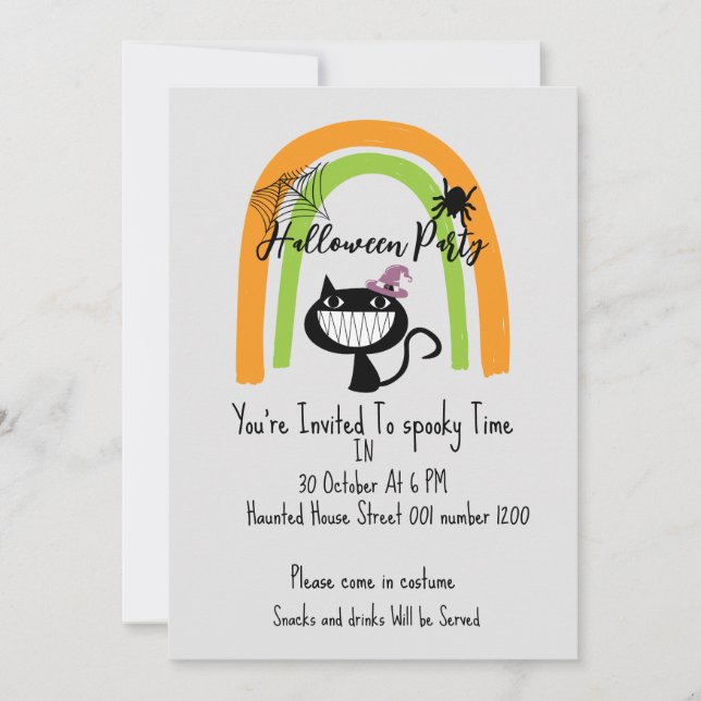 Black Cat Kids Costume Halloween Party invitation  (Front)