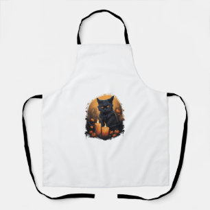 Black Cat Kids Women Spooky Yellow Eyes Halloween  Apron