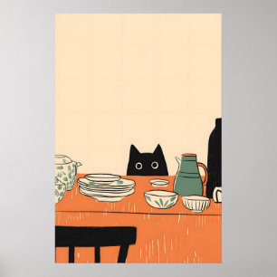 Black Cat Kitchen Print Mid-Century Modern Art