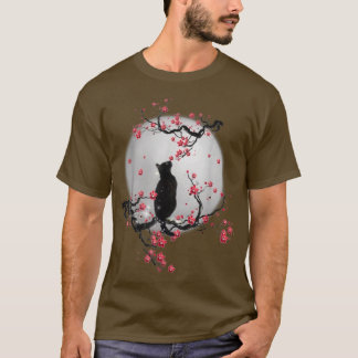 Black Cat Kitten Moon Sakura Cherry Blossom Tree S T-Shirt