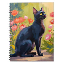 Black Cat | Kitten Pet Watercolor Flowers Painted