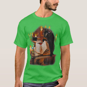 Black Cat Kitten Reading Book Lover T-Shirt