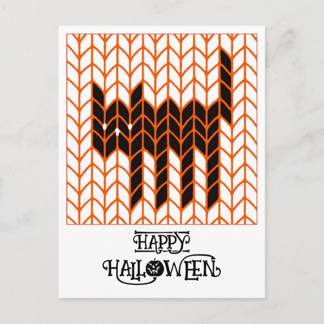 BLACK CAT KNIT Halloween Postcard (Front)