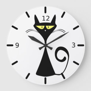 Black cat large clock