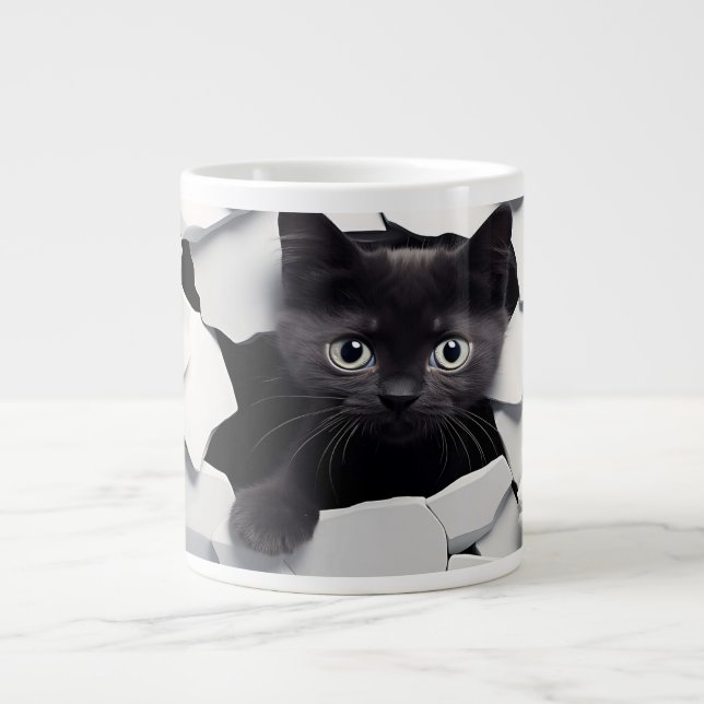 Black Cat Large Coffee Mug (Front)