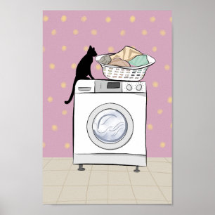 Black Cat Laundry Room Wall Art